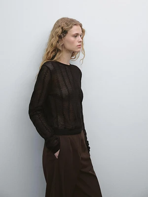 Cutwork wool blend sweater