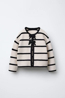 STRIPED KNIT BOWS CARDIGAN