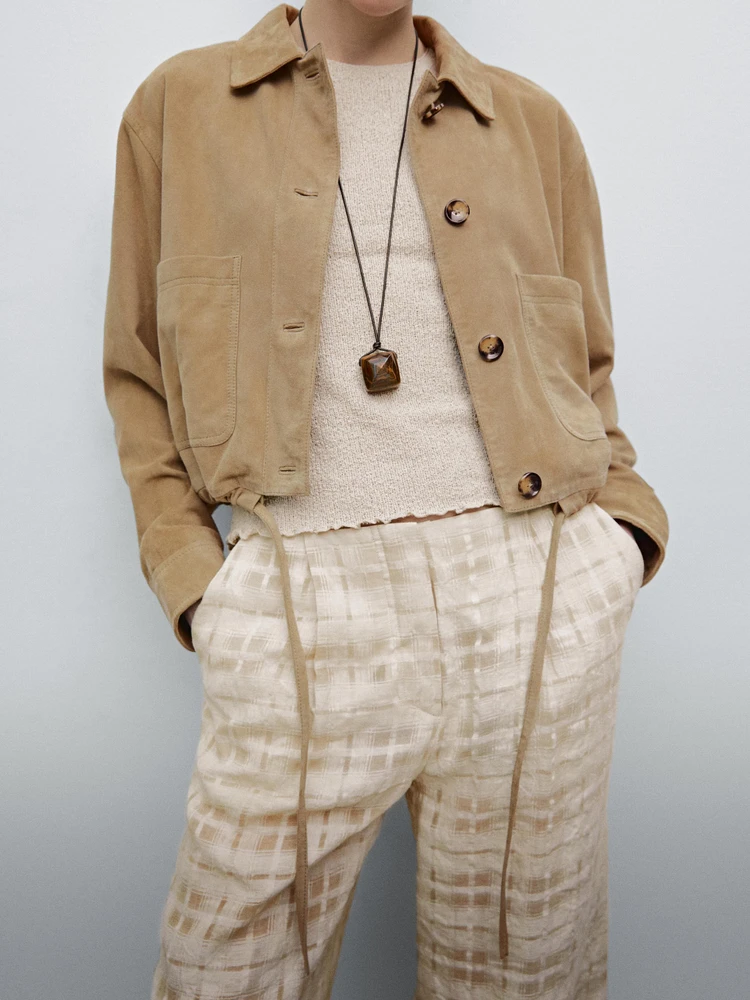 Suede leather overshirt with drawstrings