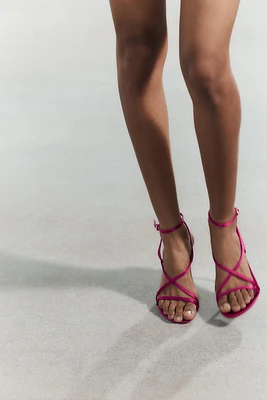 SATIN EFFECT HEELED SANDALS