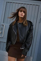 FAUX LEATHER CROP BIKER JACKET