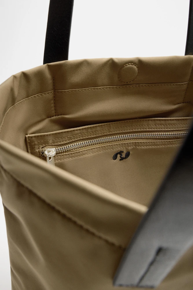 FABRIC AND LEATHER SHOPPER BAG