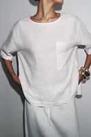 100% LINEN BLOUSE WITH POCKET ZW COLLECTION