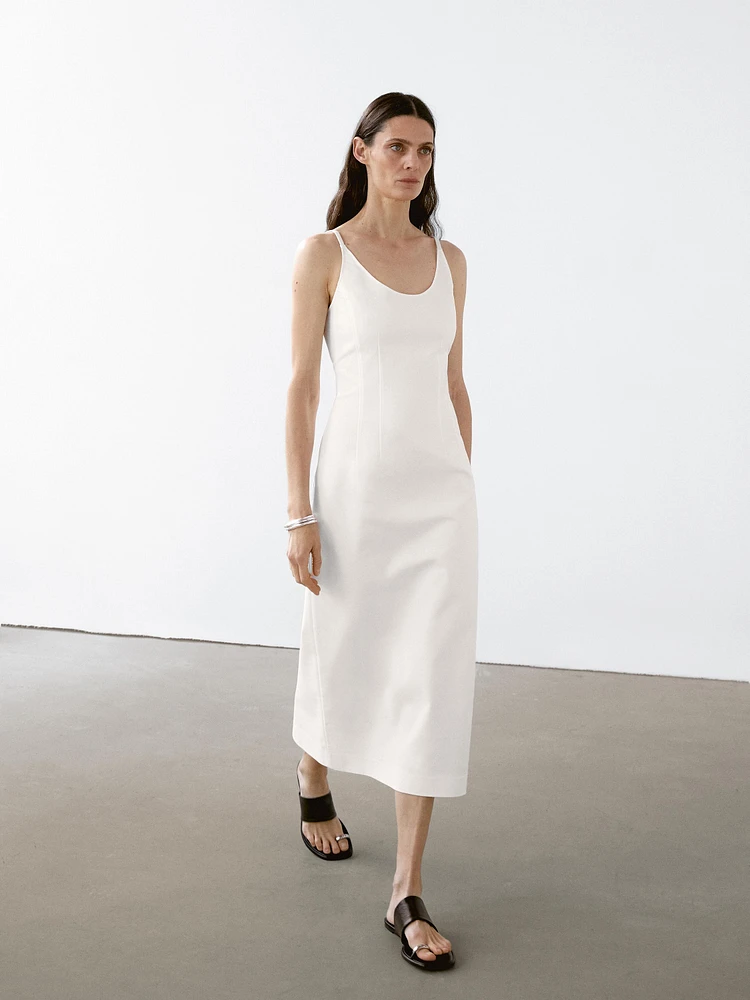 Robe midi à bretelles en coton mélangé