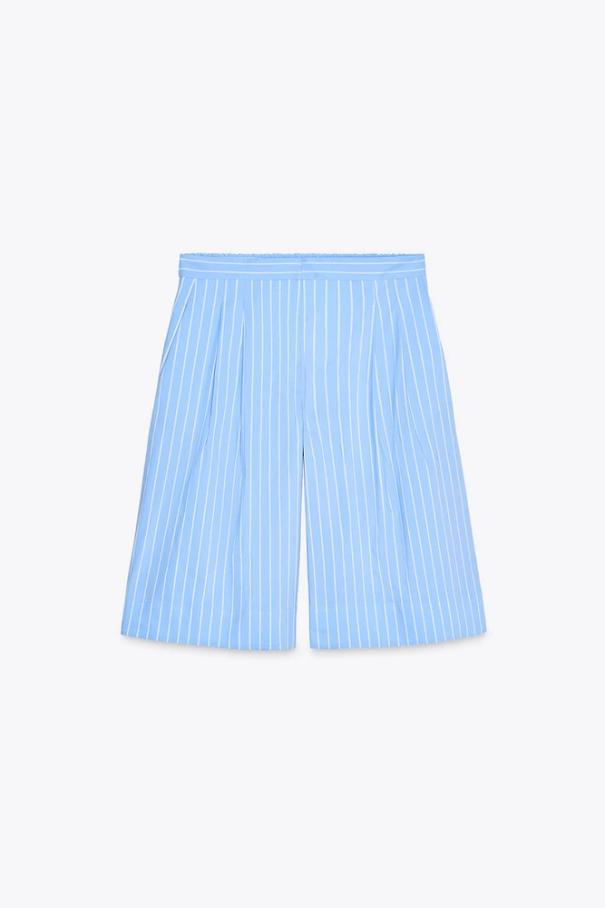 ZW COLLECTION STRIPED PLEATED BERMUDA SHORTS