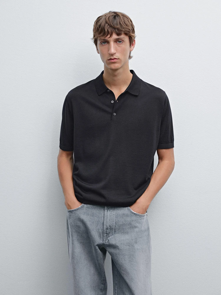 Polo en maille de laine mélangée à manches courtes