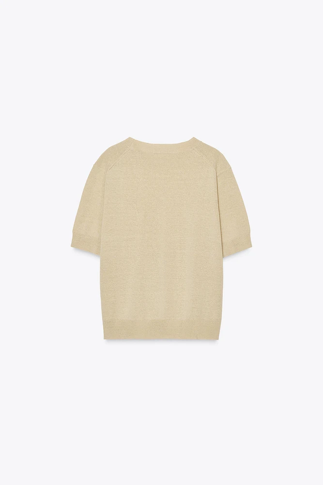 TOP EN MAILLE À MANCHES COURTES AVEC LIN