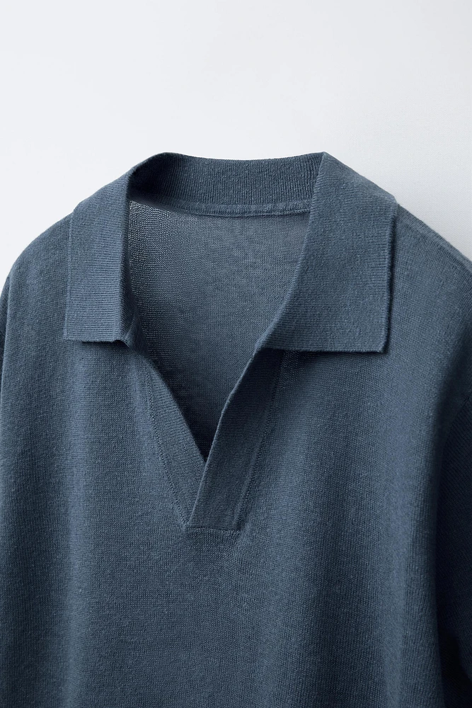 KNIT LINEN COTTON POLO SHIRT