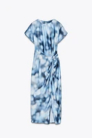 SATIN EFFECT TIE-DYE MIDI DRESS