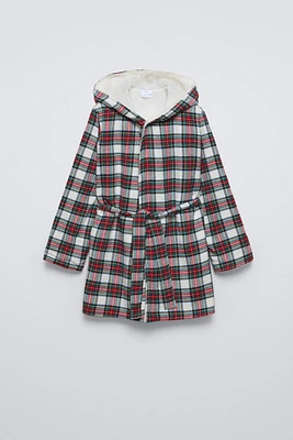 PLAID FLANNEL FLEECE DRESSING GOWN