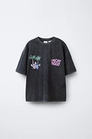 STITCH & ANGEL © DISNEY WASHED-EFFECT T-SHIRT