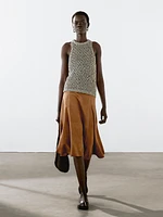 Jupe midi ample en cuir et daim