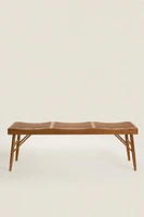 WOOD AND RATTAN BENCH