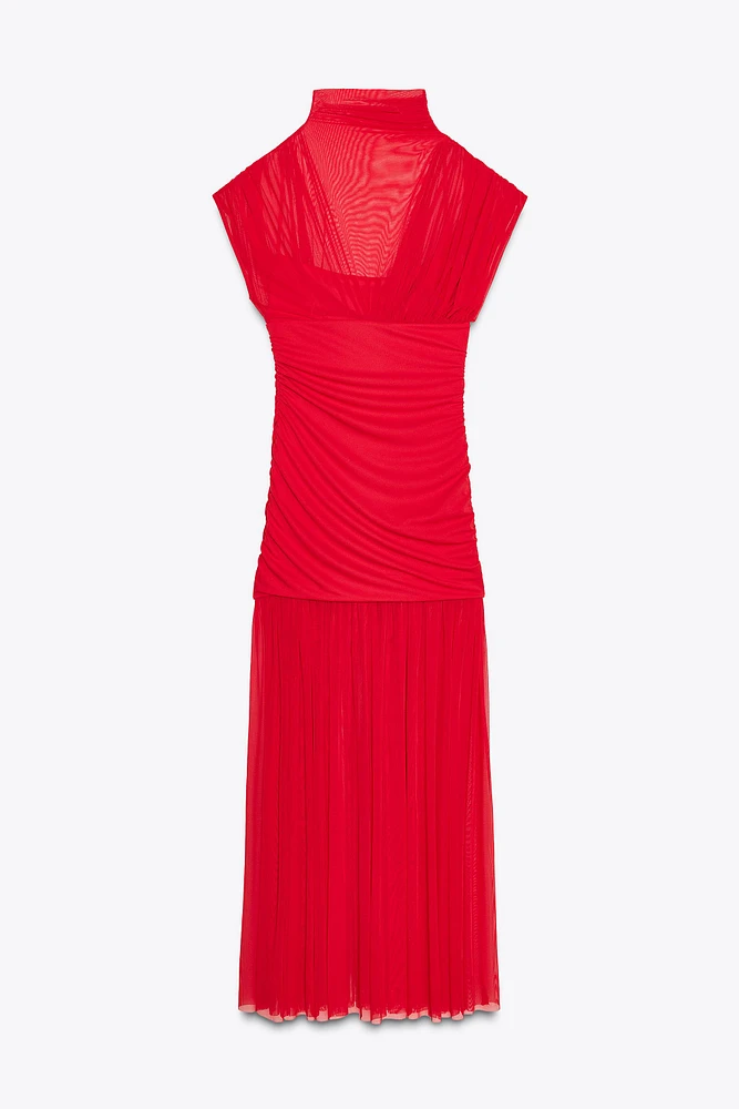 ROBE MIDI EN MATIÈRES VARIÉES TULLE