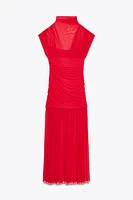 COMBINATION TULLE MIDI DRESS