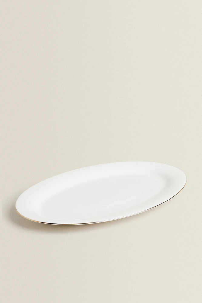 RIMMED BONE CHINA OVAL SERVING DISH