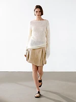 Pleated suede leather skirt