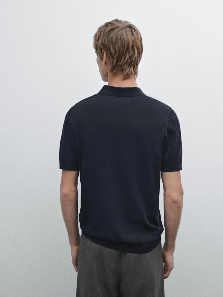 Cotton blend knit polo shirt