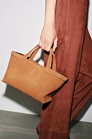 MINI SUEDE TOPSTITCHED SHOPPER