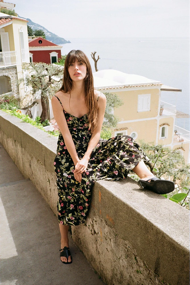 PRINTED MIDI DRESS WITH OPENWORK EMBROIDERY