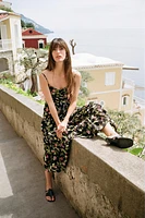 PRINTED MIDI DRESS WITH OPENWORK EMBROIDERY
