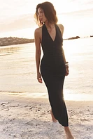 DRAPED LINEN MIDI DRESS