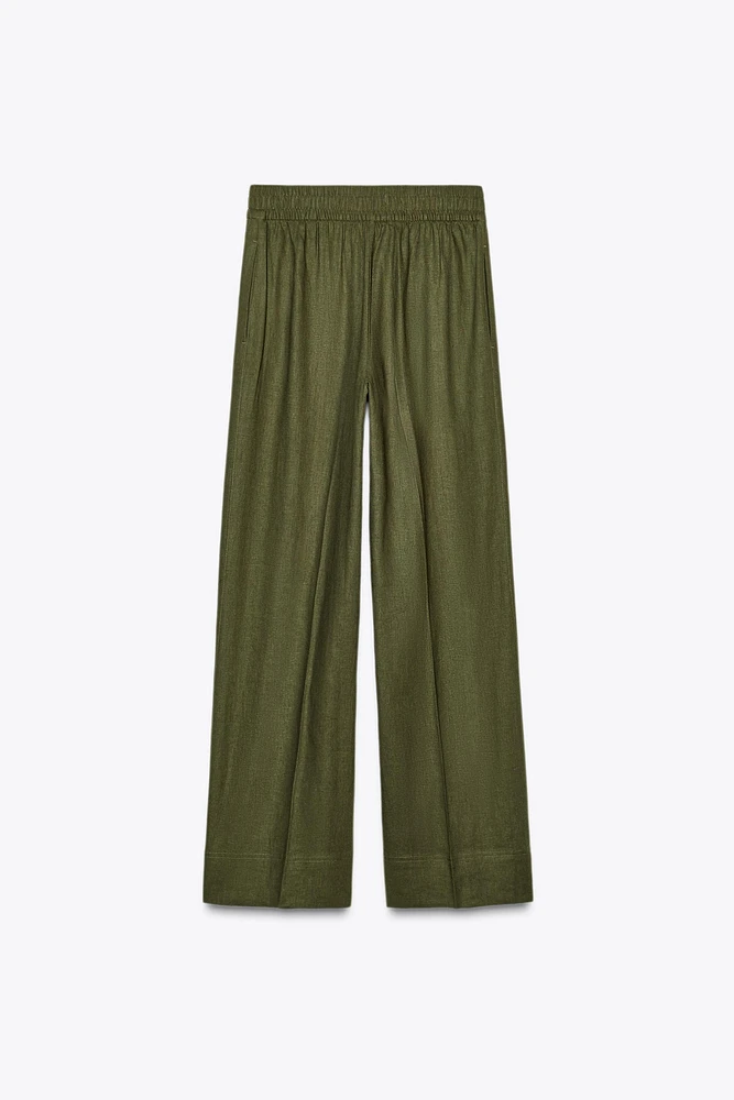 LINEN BLEND WIDE LEG PANTS