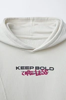 TEXT PRINT HOODED SWEATSHIRT