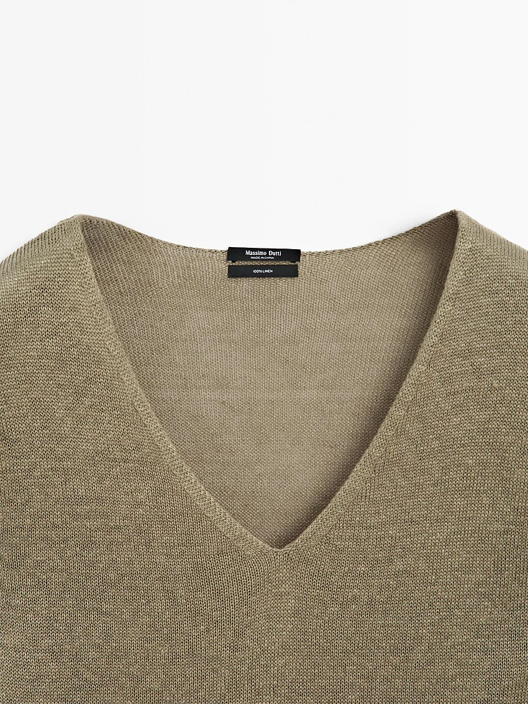 100% linen V-neck sweater
