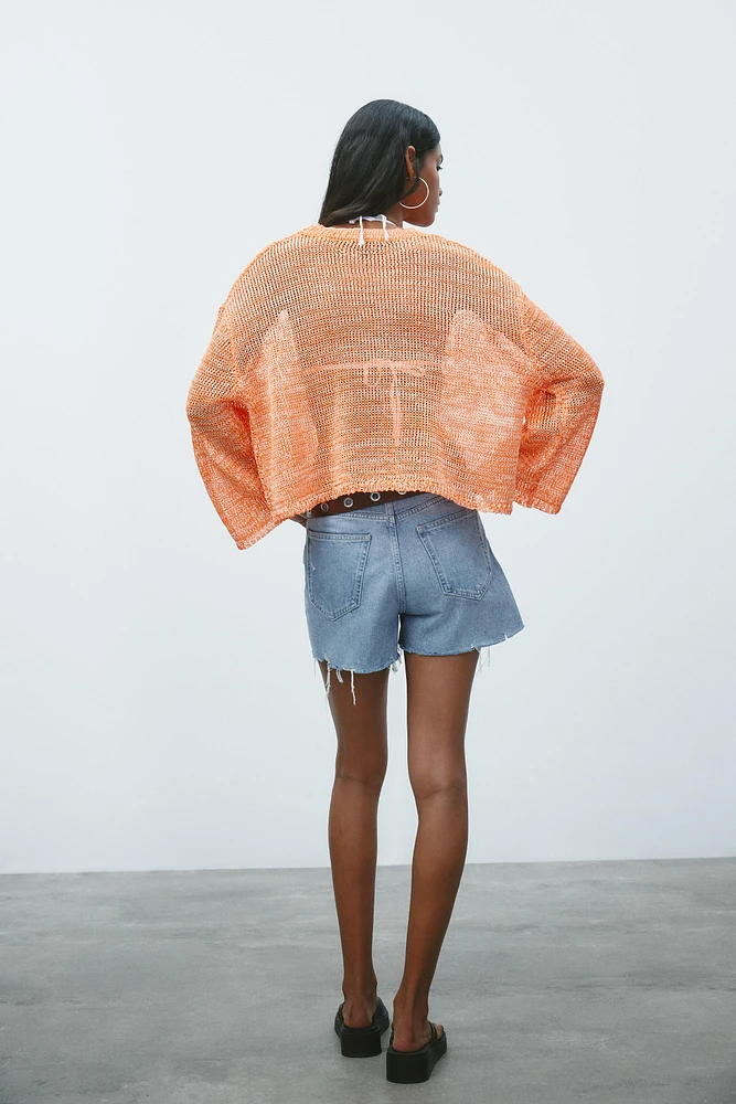 RIBBED KNIT SWEATER WITH RIBBONS