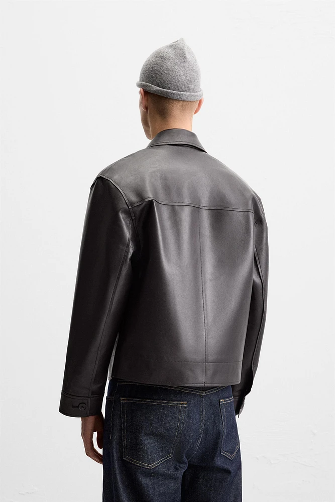 BLOUSON EN CUIR À POCHES