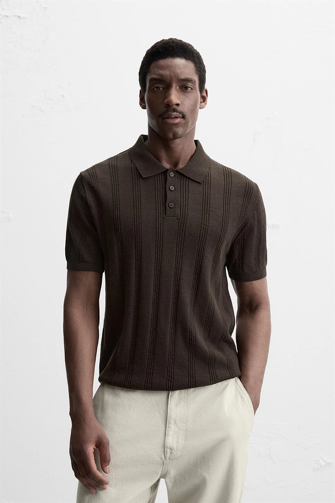 RIBBED KNIT POLO SHIRT