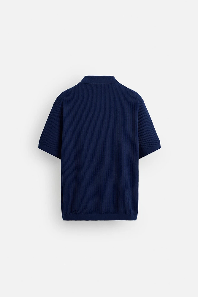 RIBBED KNIT POLO SHIRT