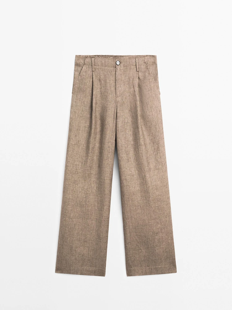 Flowing 100% linen trousers with darts
