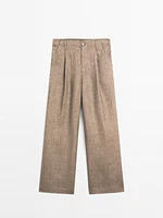 Flowing 100% linen trousers with darts