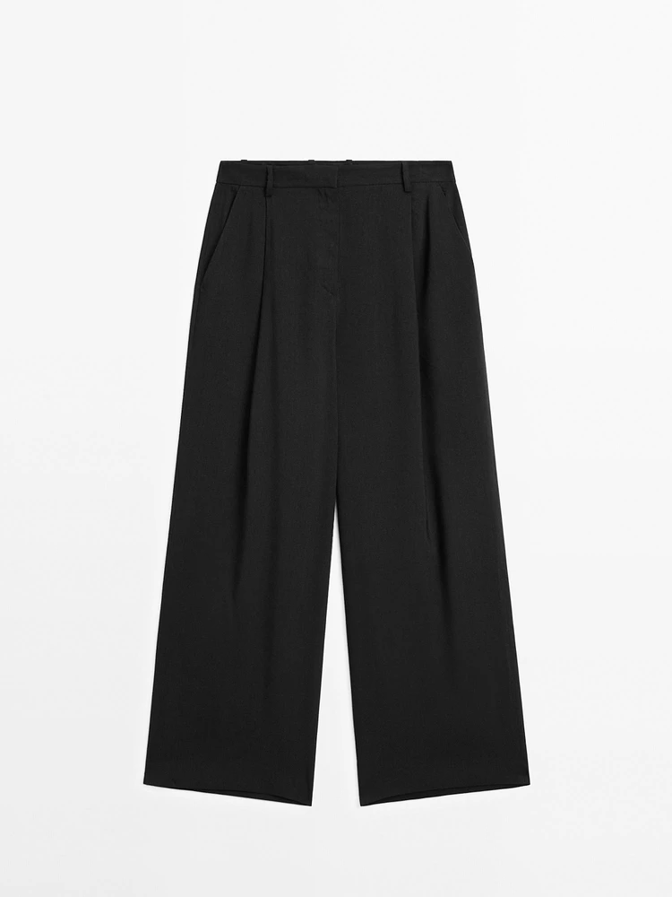 Pantalon fluide lin à pinces