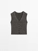 Linen blend flecked thread knit vest