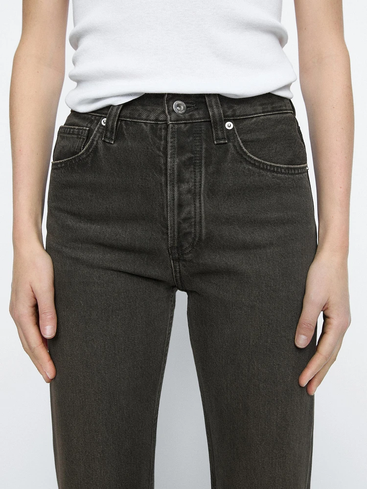 High-waist straight-leg cotton blend jeans