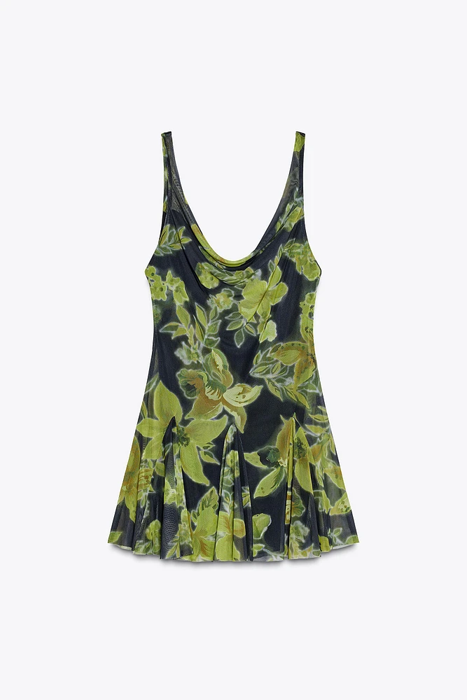 PRINTED TULLE SHORT DRESS