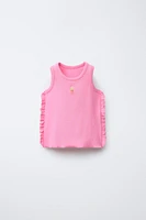 EMBROIDERED RUFFLE RIB TANK