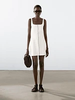 Linen mini dress with contrast trims