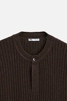 BUTTON COLLAR RIBBED SWEATER