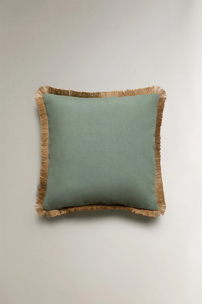 FRINGED JUTE THROW PILLOW COVER