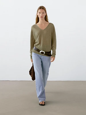 100% linen long sleeve knit sweater