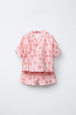 9-18 MOIS/ ENSEMBLE IMPRIMÉ FLEURS KIMONO ET BERMUDA