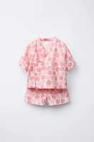 9-18 MOIS/ ENSEMBLE IMPRIMÉ FLEURS KIMONO ET BERMUDA