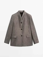 Blazer à col montant 100 % lin