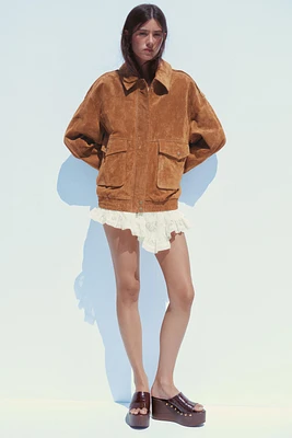 100% SUEDE BOMBER JACKET WITH POCKETS