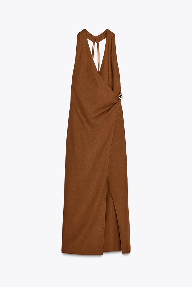 LINEN MIDI DRESS WITH GOLD APPLIQUÉ