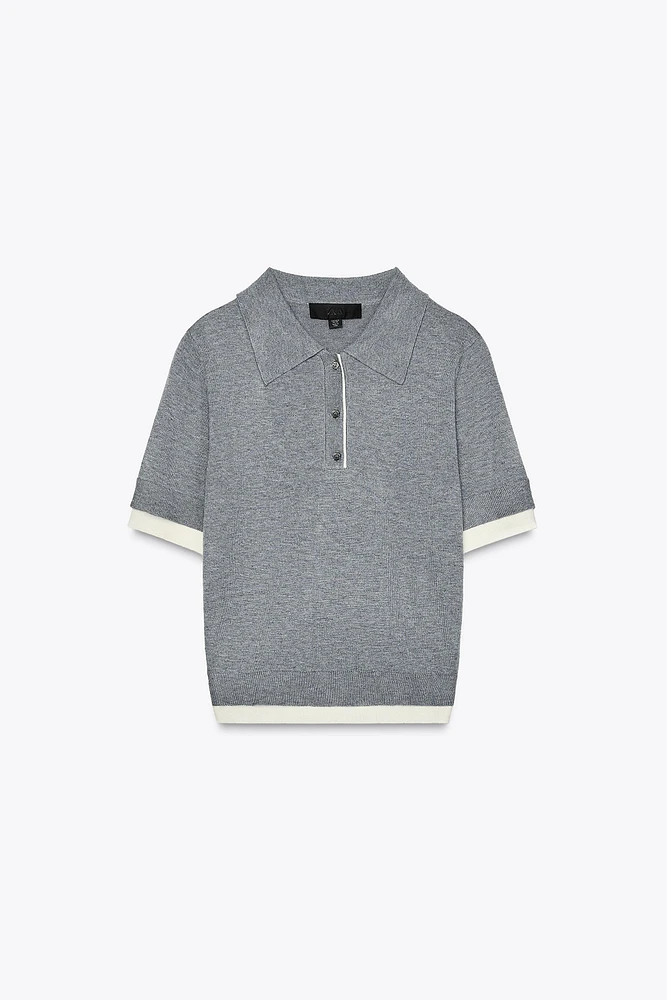 COMBINED KNIT POLO TOP